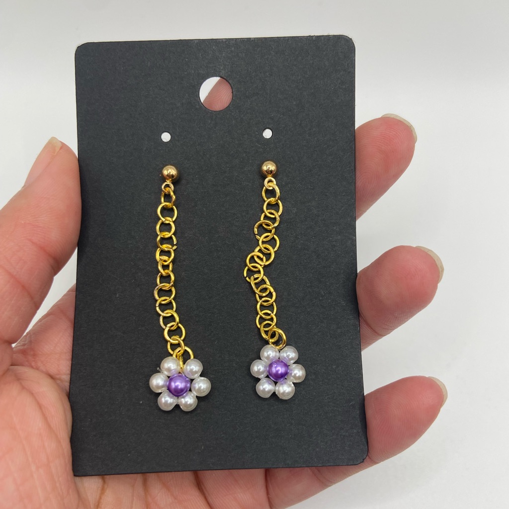 Flower Beaded Dangle Drop Earrings